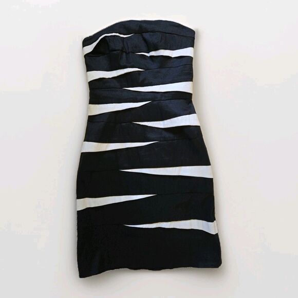 Vintage Jessica McClintock Black & White Strapless Fitted Formal DANCE DRESS 2 - Picture 1 of 9